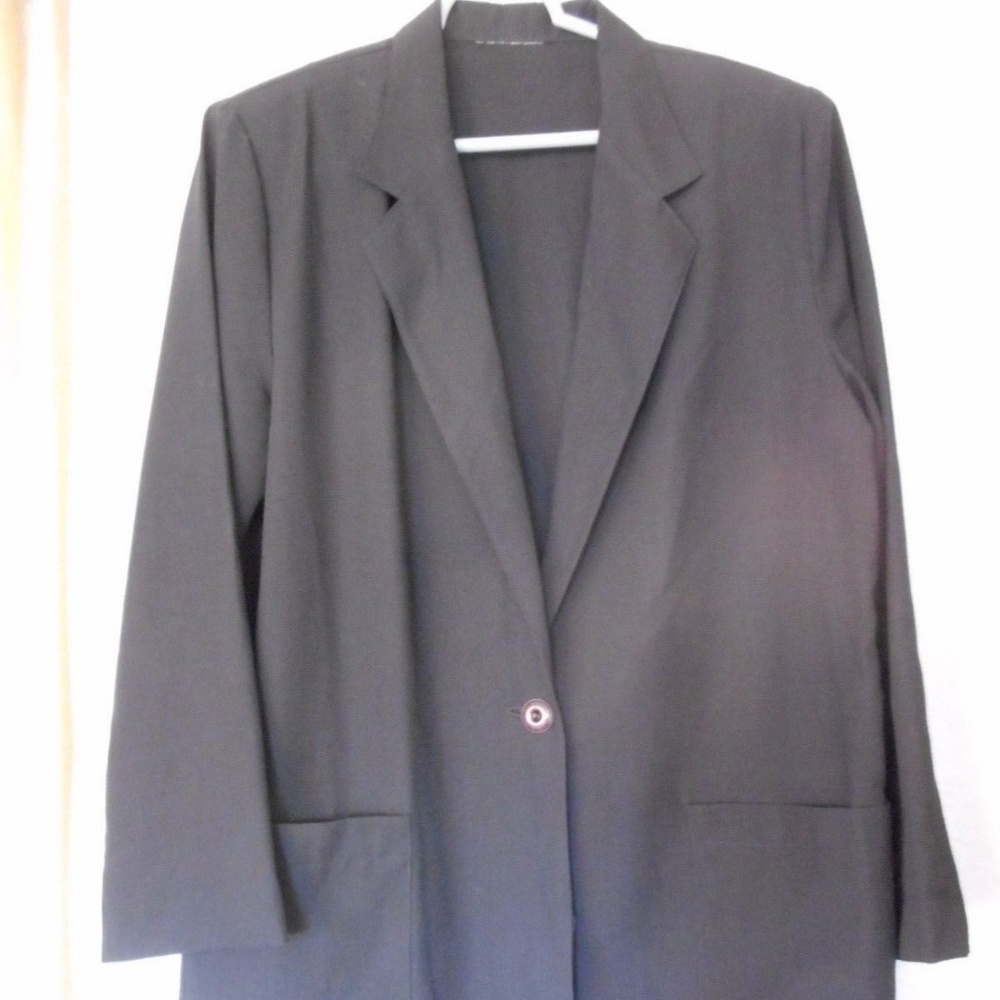 Size 14 Womens Black unLined Blazer Patch pockets - Picture 1 of 7